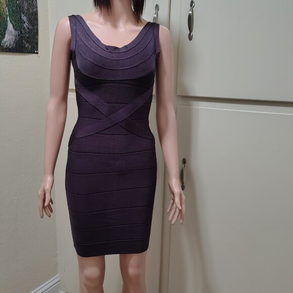 Rachael G. Stretch Purple Strappy Round Neck Dress with Backless - Picture 4 of 10